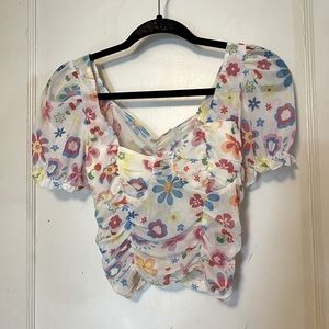 SHEIN Floral Mesh Crop Top